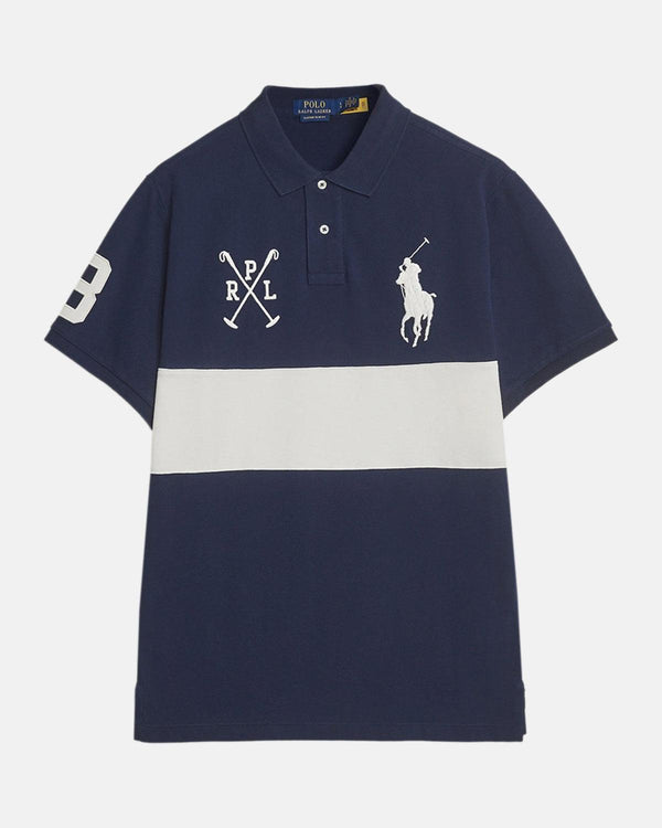 RALPH LAUREN MENS CUSTOM SLIM FIT TEAM COLOURS POLO SHIRT NEWPORT NAVY NEVIS-Designer Outlet Sales