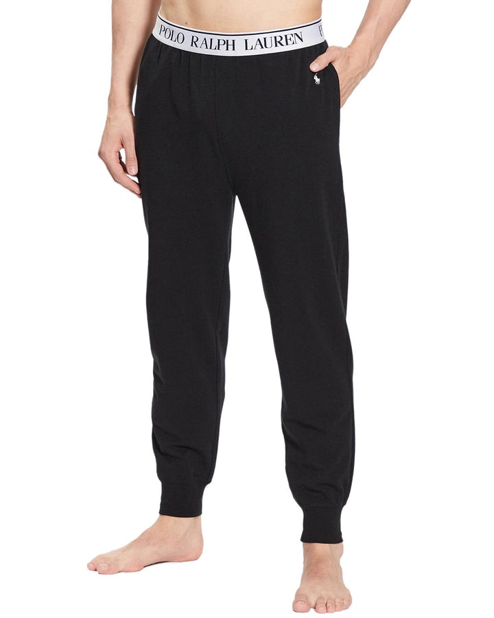 RALPH LAUREN MENS LOGO WAISTBAND SLEEP JOGGERS BLACK-Designer Outlet Sales