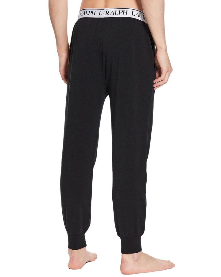 RALPH LAUREN MENS LOGO WAISTBAND SLEEP JOGGERS BLACK-Designer Outlet Sales