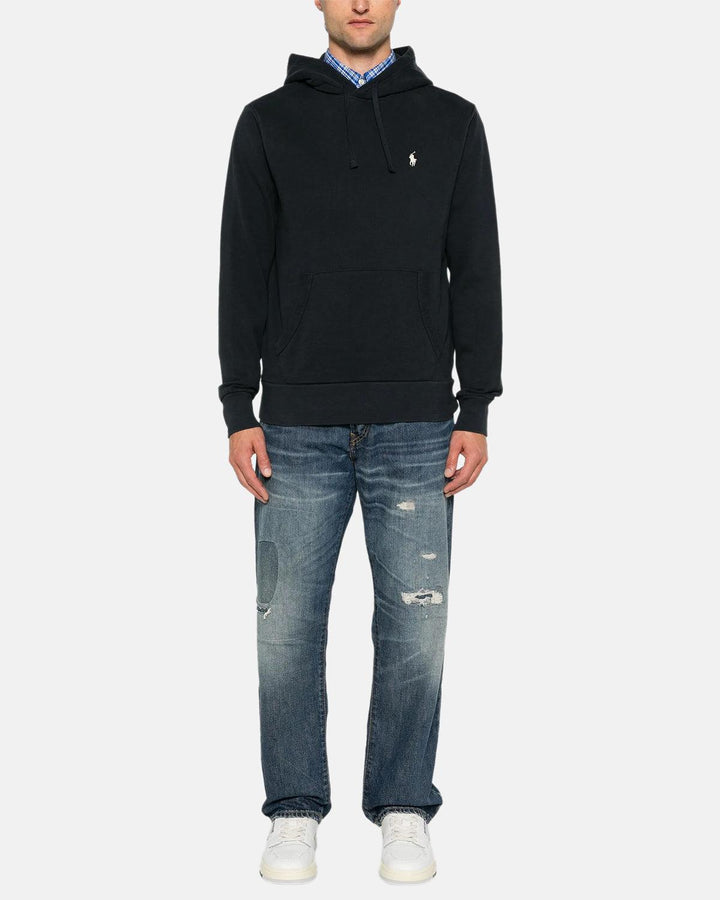 RALPH LAUREN MENS LOOPBACK FLEECE HOODIE BLACK-Designer Outlet Sales