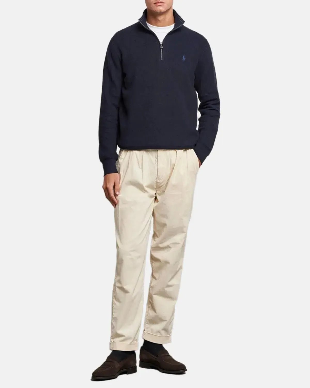 RALPH LAUREN MENS MESH KNIT COTTON 1/4 ZIP JUMPER HEATHER NAVY – RALPH-LAUREN-710932304-001-M | Studio DOS by Designer Outlet Sales