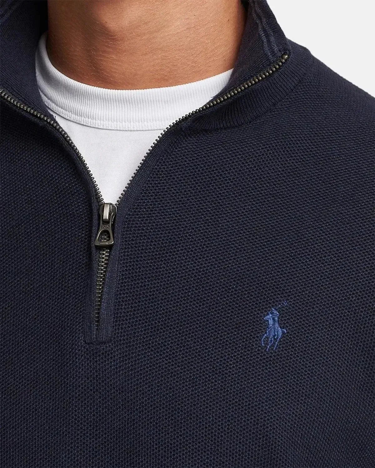 RALPH LAUREN MENS MESH KNIT COTTON 1/4 ZIP JUMPER HEATHER NAVY – RALPH-LAUREN-710932304-001-M | Studio DOS by Designer Outlet Sales