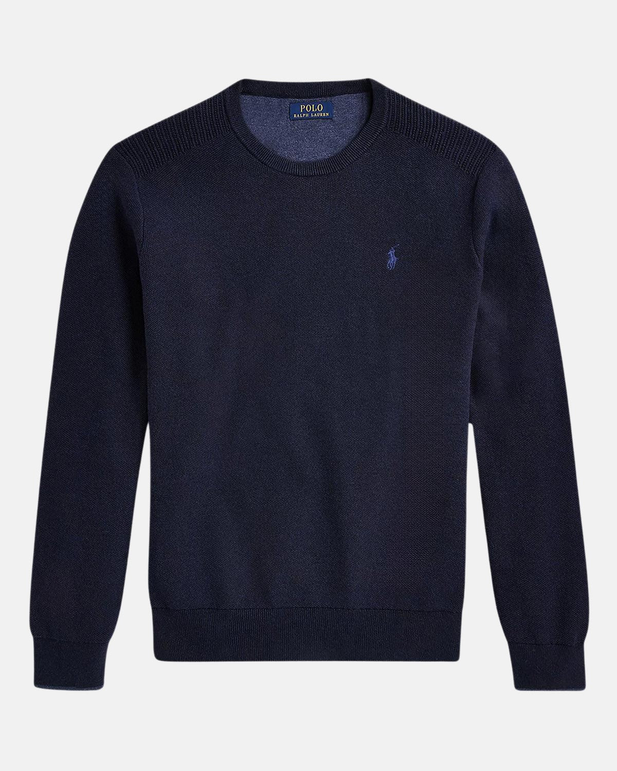 RALPH LAUREN MENS MESH KNIT COTTON CREWNECK JUMPER NAVY HEATHER Designer Outlet Sales