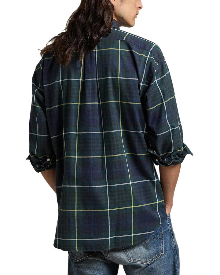 RALPH LAUREN MENS OVERSIZED PLAID BIG SHIRT NAVY GREEN-Designer Outlet Sales