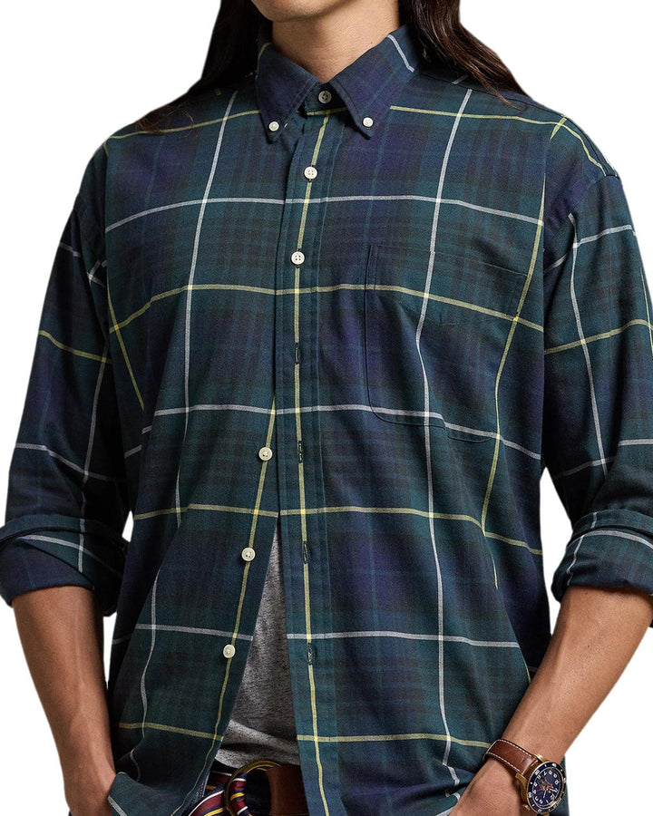 RALPH LAUREN MENS OVERSIZED PLAID BIG SHIRT NAVY GREEN-Designer Outlet Sales