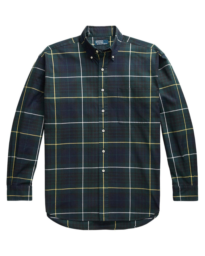 RALPH LAUREN MENS OVERSIZED PLAID BIG SHIRT NAVY GREEN-Designer Outlet Sales