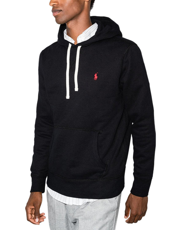 RALPH LAUREN MENS RL FLEECE HOODIE BLACK-Designer Outlet Sales