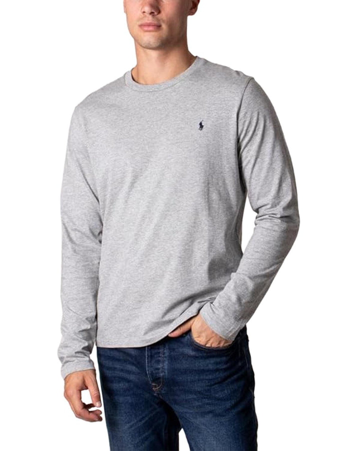 RALPH LAUREN MENS SIGNATURE LS T-SHIRT HEATHER GREY-Designer Outlet Sales