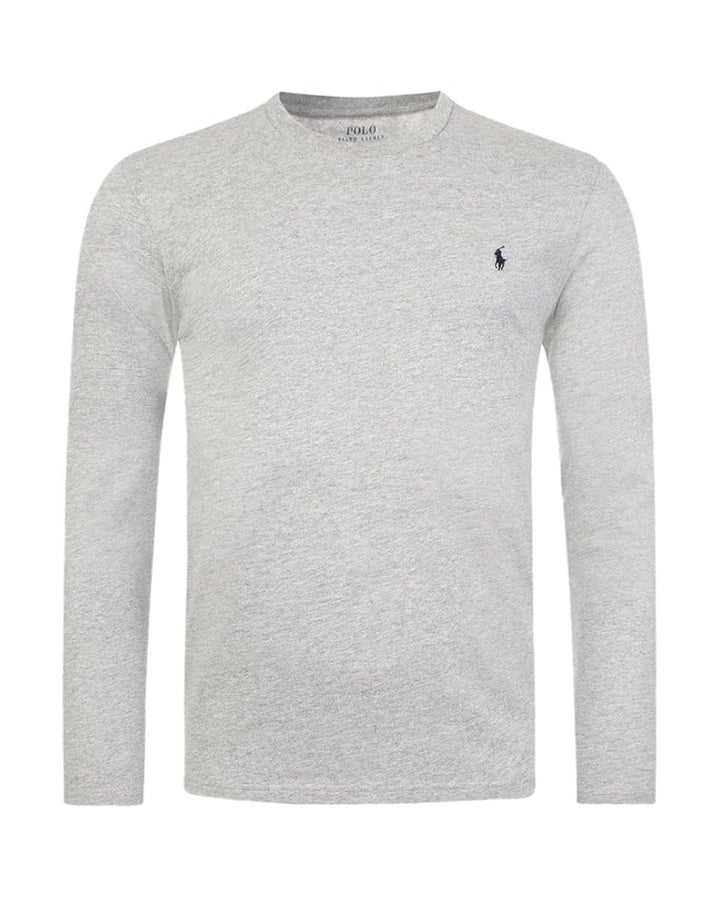 RALPH LAUREN MENS SIGNATURE LS T-SHIRT HEATHER GREY-Designer Outlet Sales