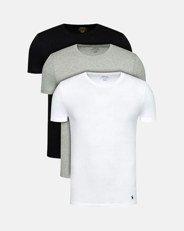 RALPH LAUREN MENS SLIM FIT 3 PACK T-SHIRTS WHITE BLACK GREY-Designer Outlet Sales