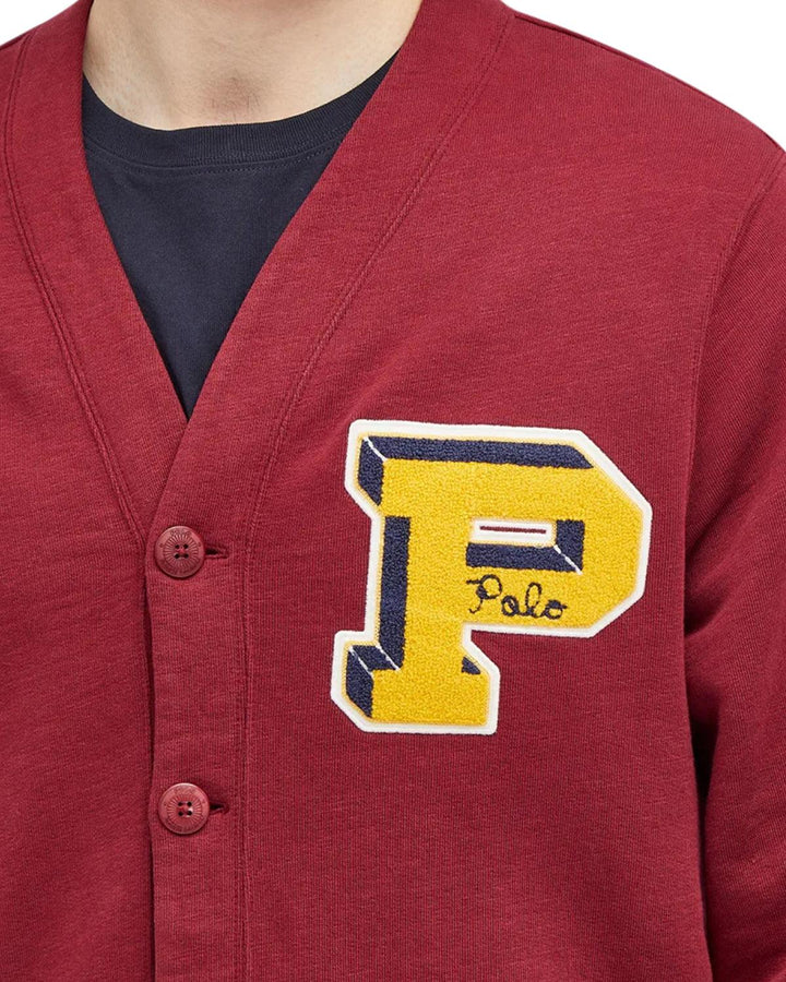 RALPH LAUREN MENS SLUB FLEECE LETTERMAN CARDIGAN RED CARPET-Designer Outlet Sales