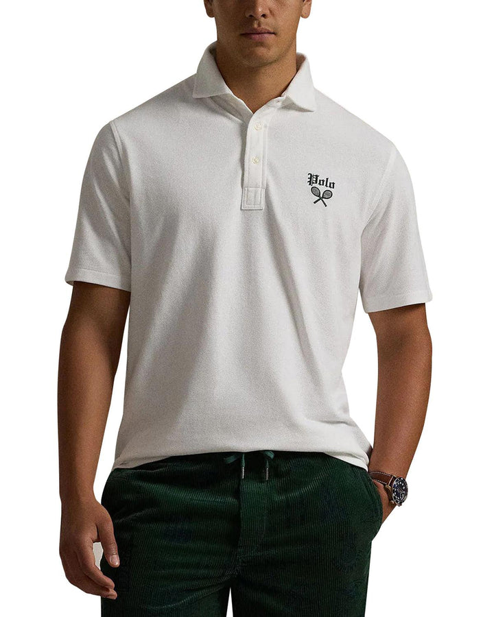 RALPH LAUREN MENS TENNIS CREST MESH POLO SHIRT WHITE-Designer Outlet Sales