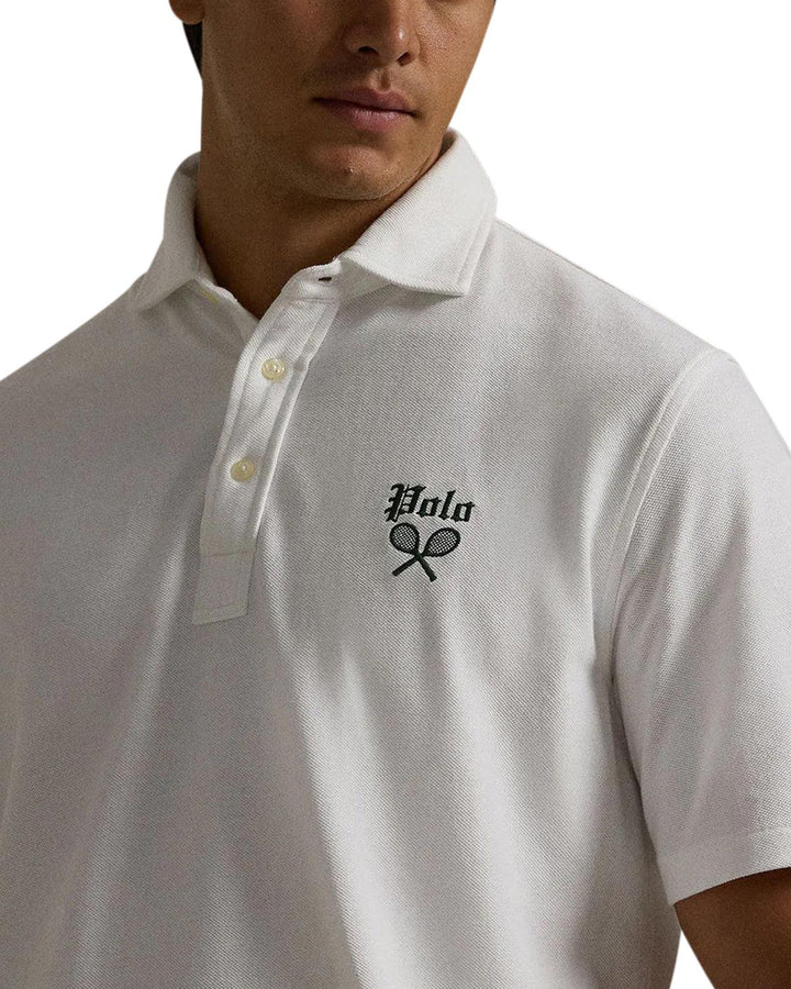 RALPH LAUREN MENS TENNIS CREST MESH POLO SHIRT WHITE-Designer Outlet Sales