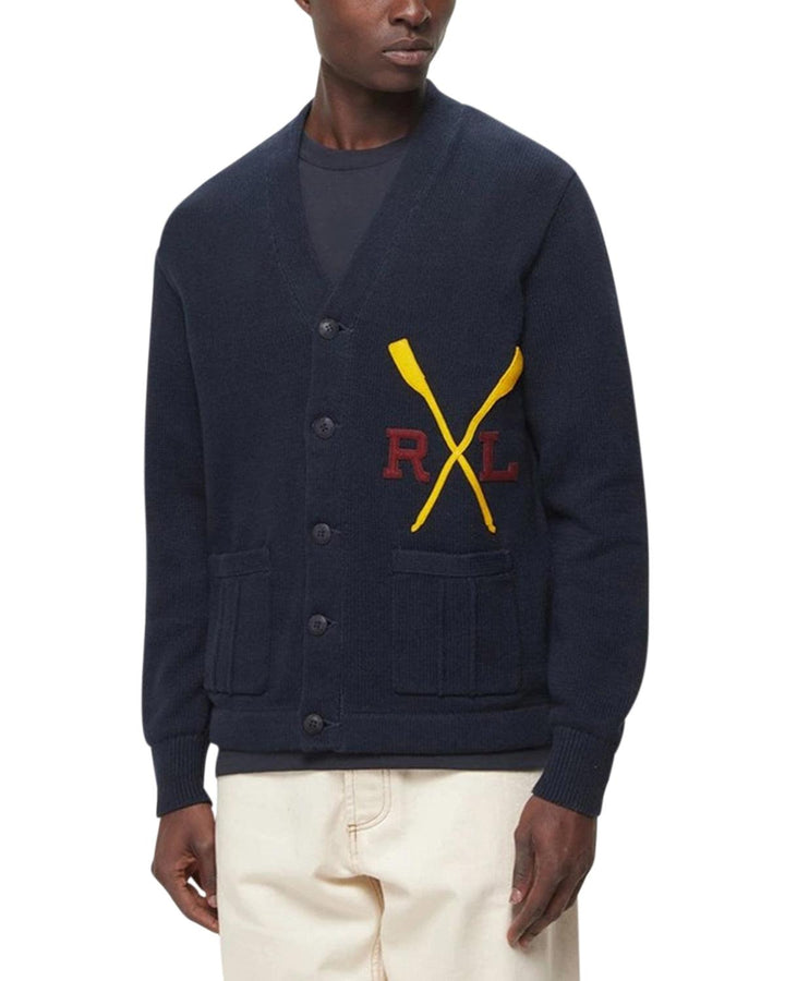 RALPH LAUREN MENS VARSITY COTTON CARDIGAN AVIATOR NAVY-Designer Outlet Sales