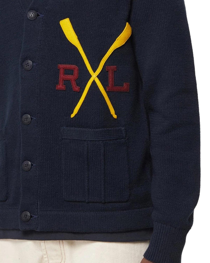 RALPH LAUREN MENS VARSITY COTTON CARDIGAN AVIATOR NAVY-Designer Outlet Sales