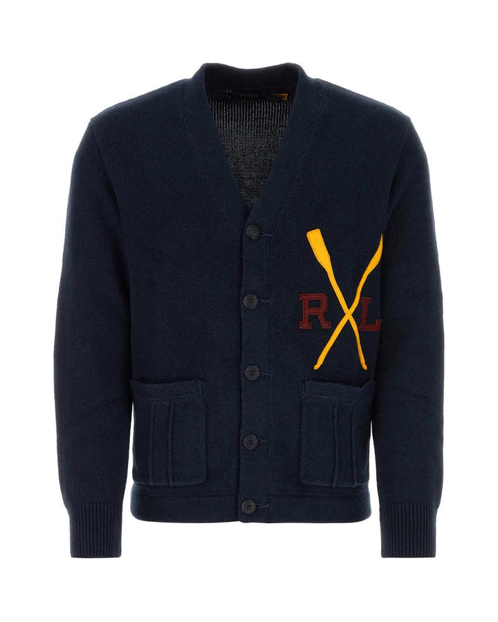 RALPH LAUREN MENS VARSITY COTTON CARDIGAN AVIATOR NAVY-Designer Outlet Sales