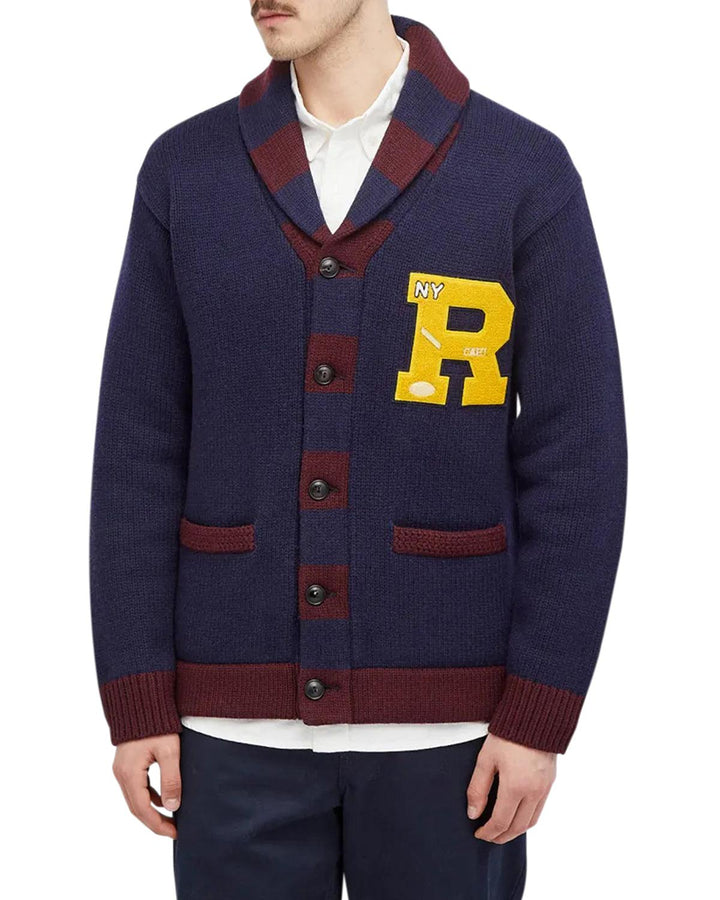 RALPH LAUREN MENS WOOL BLEND LETTERMAN CARDIGAN NAVY-Designer Outlet Sales