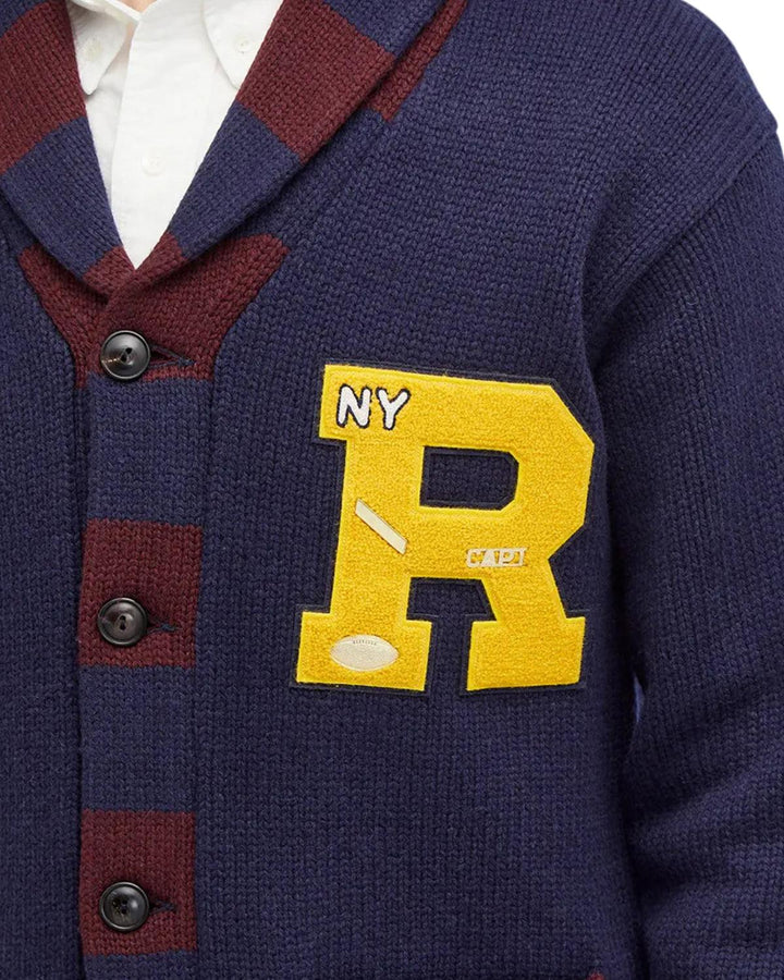 RALPH LAUREN MENS WOOL BLEND LETTERMAN CARDIGAN NAVY-Designer Outlet Sales