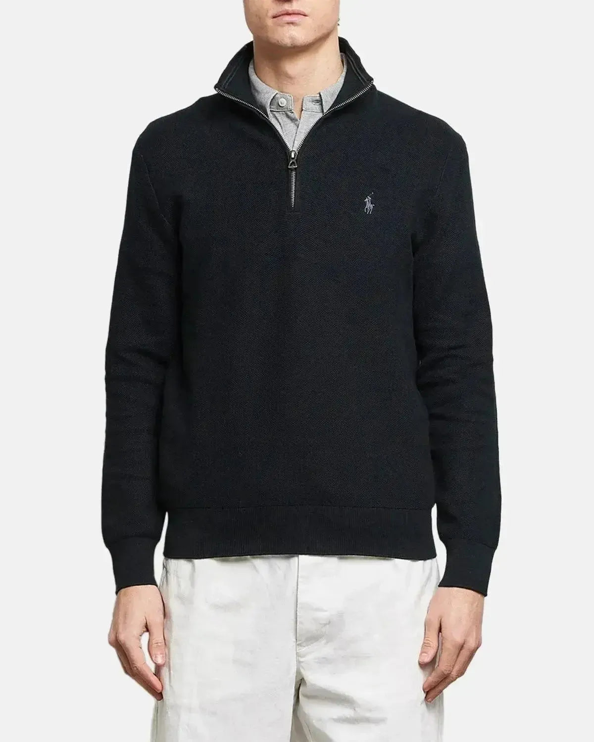 RALPH LAUREN MESH KNIT COTTON 1/4 ZIP KNIT BLACK – RALPH-LAUREN-710932304-505-M | Studio DOS by Designer Outlet Sales