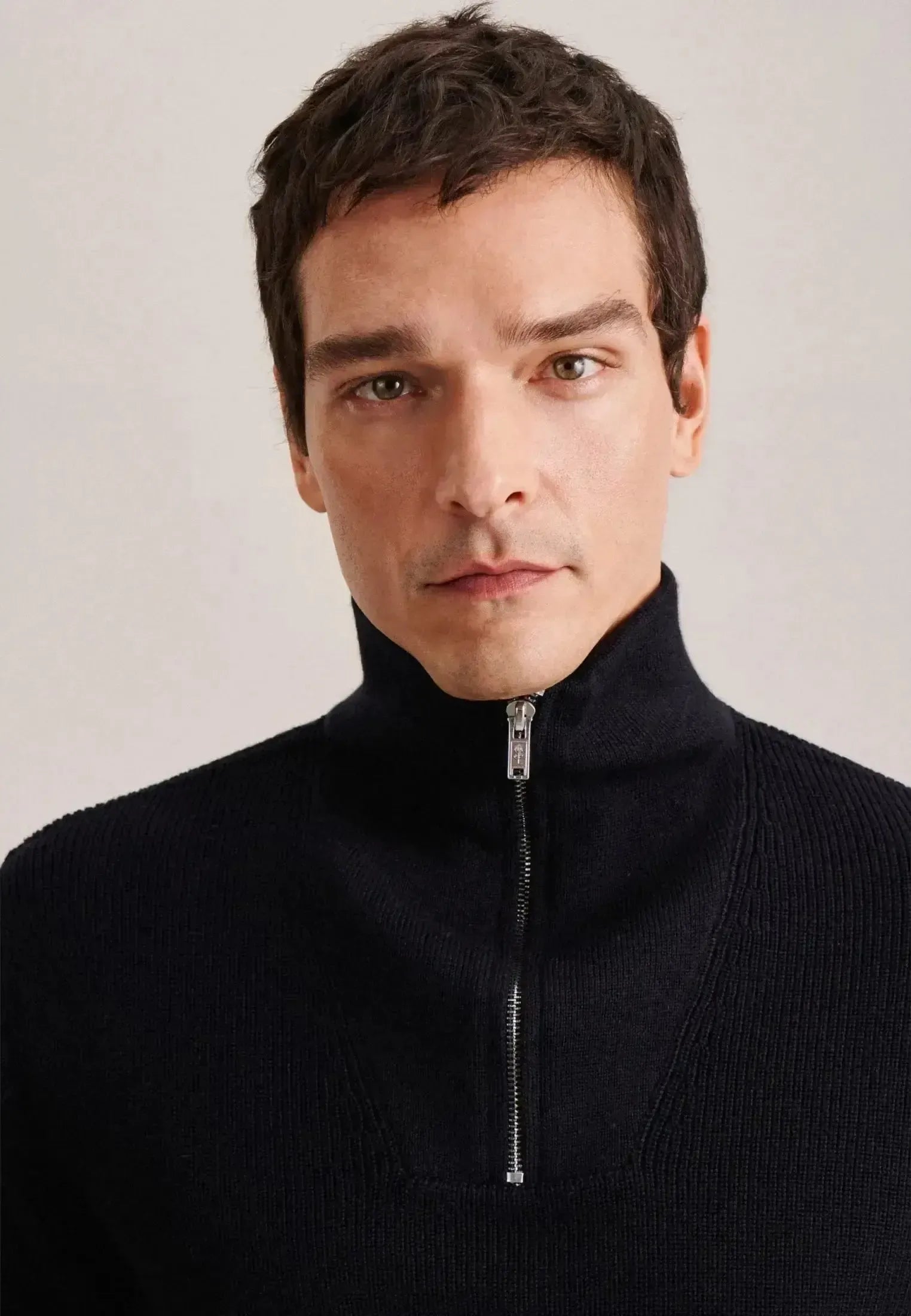 Seidensticker Mens Merino Wool Stand Collar 1/4 Zip Knit Dark Blue – 01.143011-19-S | Studio DOS by Designer Outlet Sales
