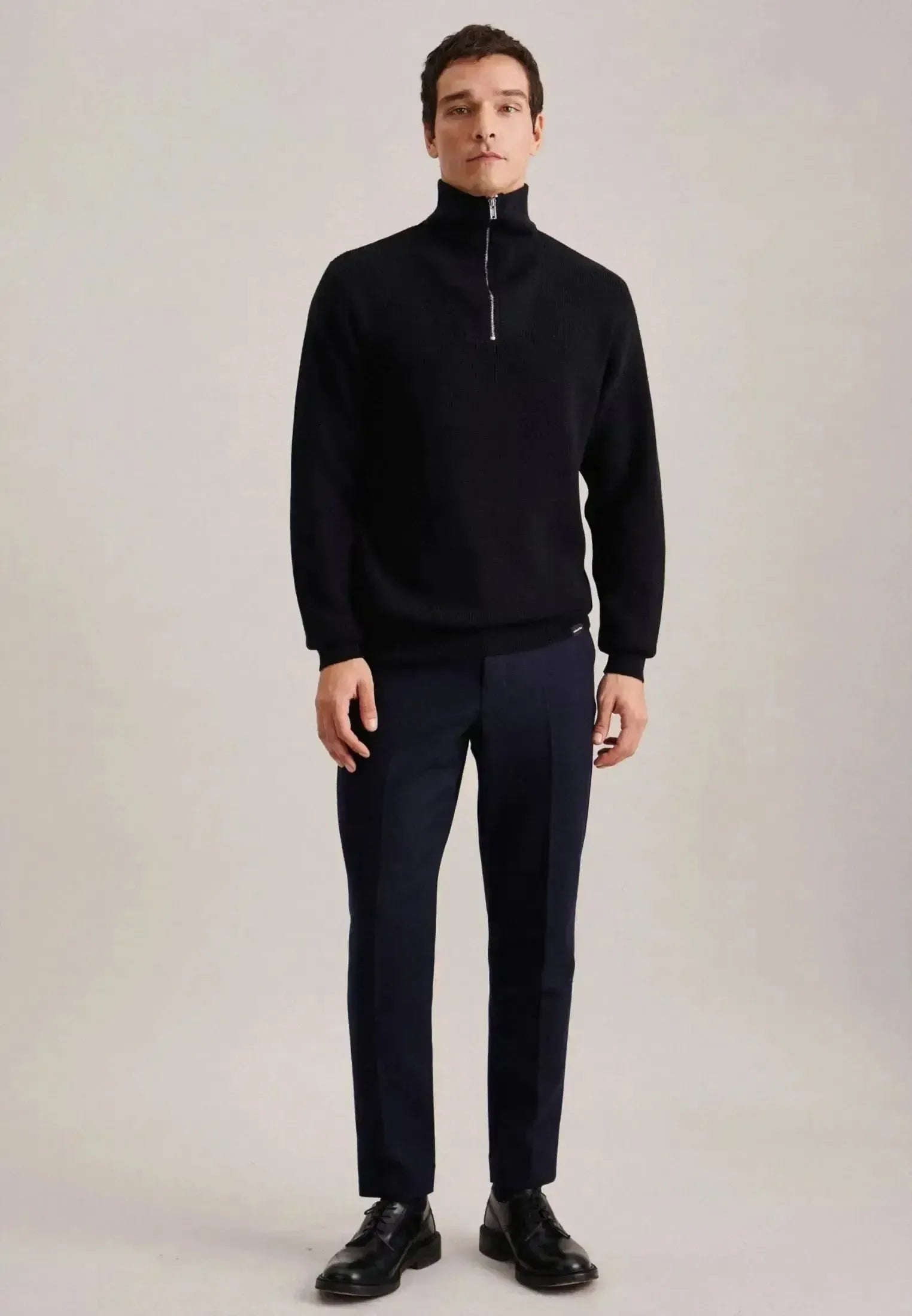 Seidensticker Mens Merino Wool Stand Collar 1/4 Zip Knit Dark Blue – 01.143011-19-S | Studio DOS by Designer Outlet Sales