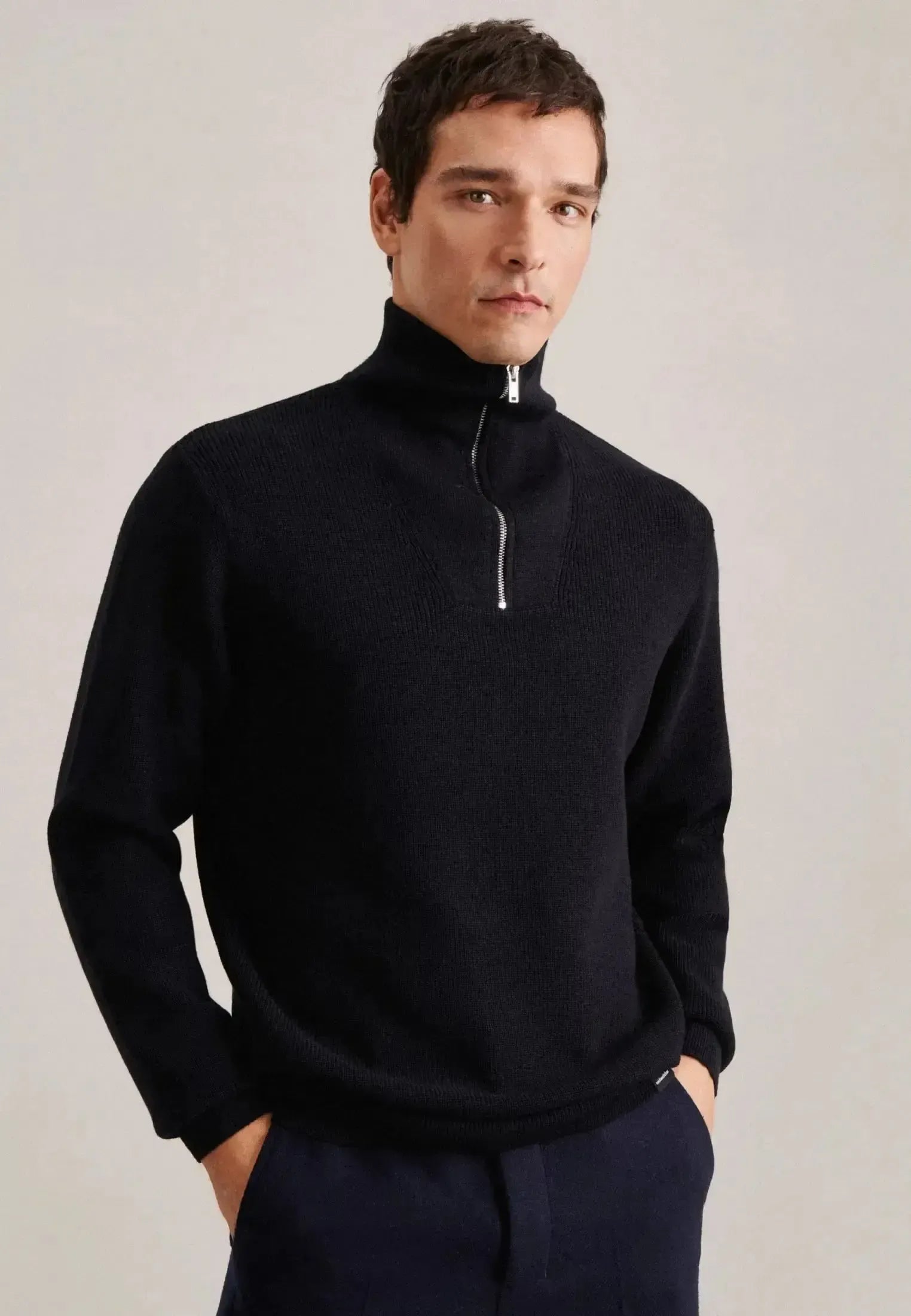 Seidensticker Mens Merino Wool Stand Collar 1/4 Zip Knit Dark Blue – 01.143011-19-S | Studio DOS by Designer Outlet Sales