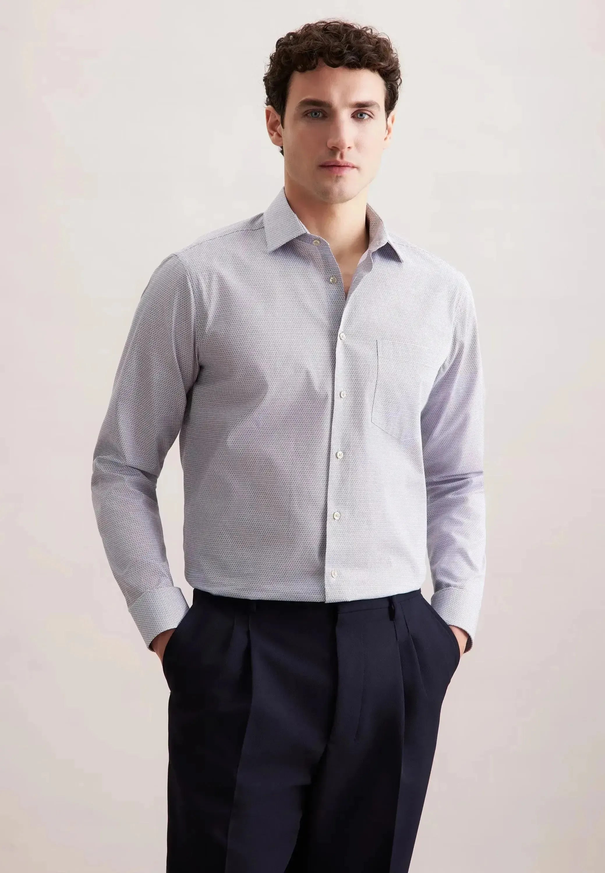 Seidensticker Mens Regular Fit Business Kent Print Pattern Business Shirt Beige – 01.646460-06-37 | Studio DOS by Designer Outlet Sales