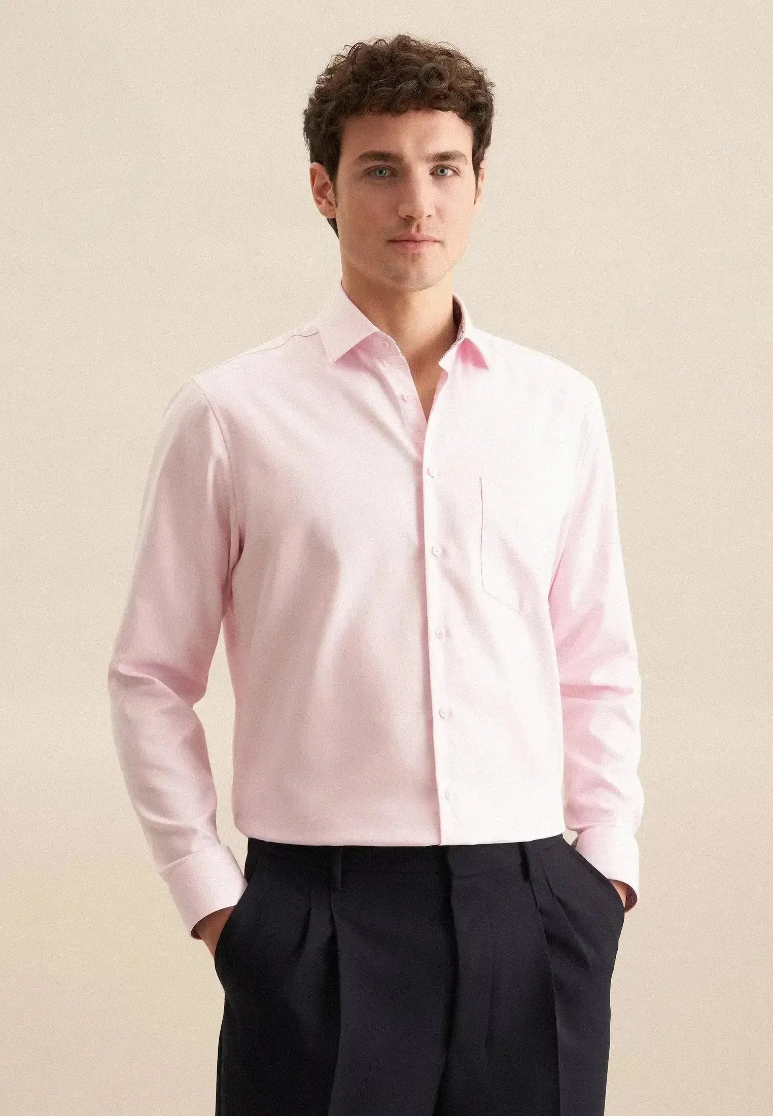 Seidensticker Mens Regular Fit No Iron Business Kent Contrast Patch Business Shirt Pink – 01.147200-42-38 | Studio DOS by Designer Outlet Sales