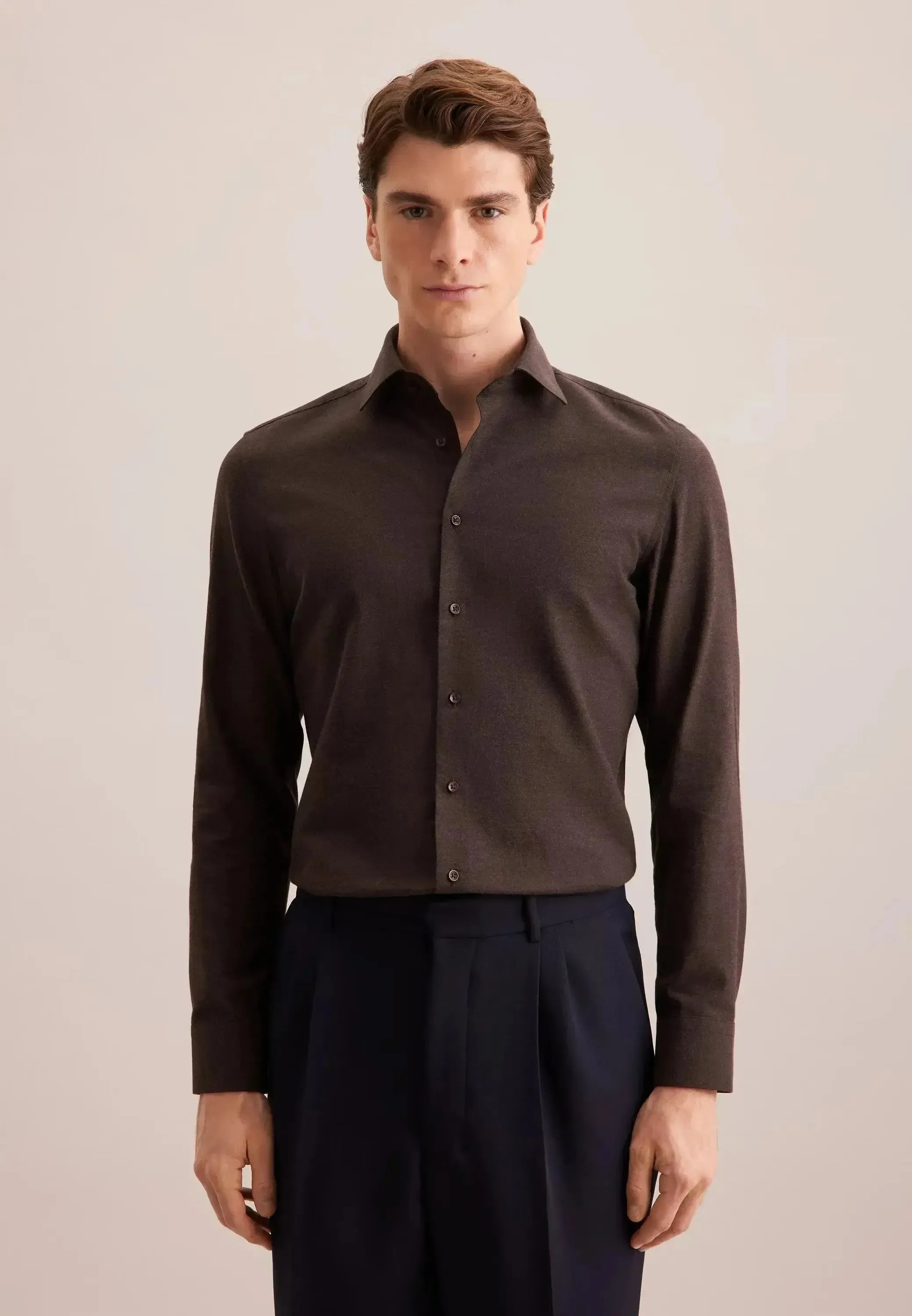 Seidensticker Mens Slim Fit New Kent Flannel Shirt Brown – 01.845321-29-38 | Studio DOS by Designer Outlet Sales