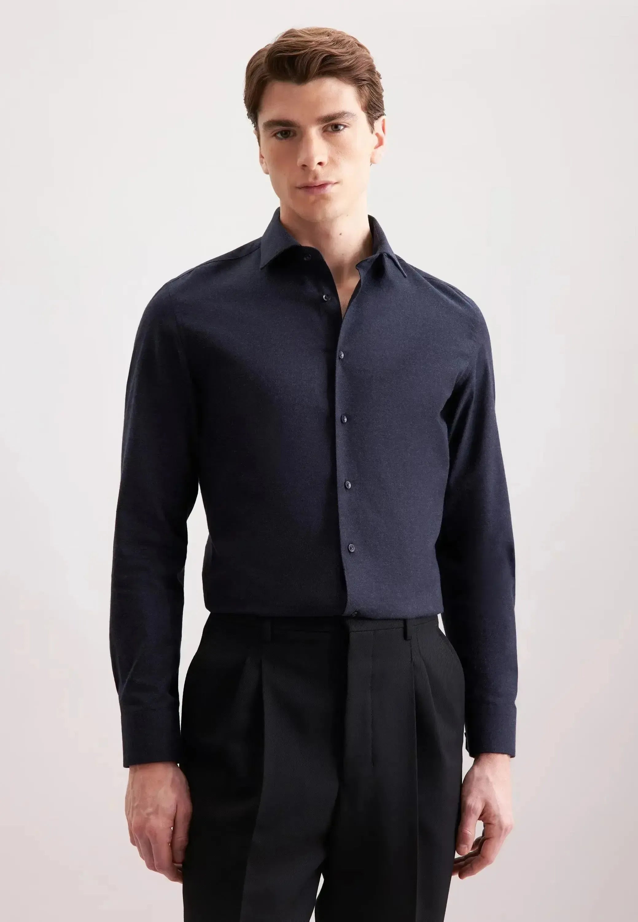 Seidensticker Mens Slim Fit New Kent Flannel Shirt Dark Blue – 01.845321-18-38 | Studio DOS by Designer Outlet Sales