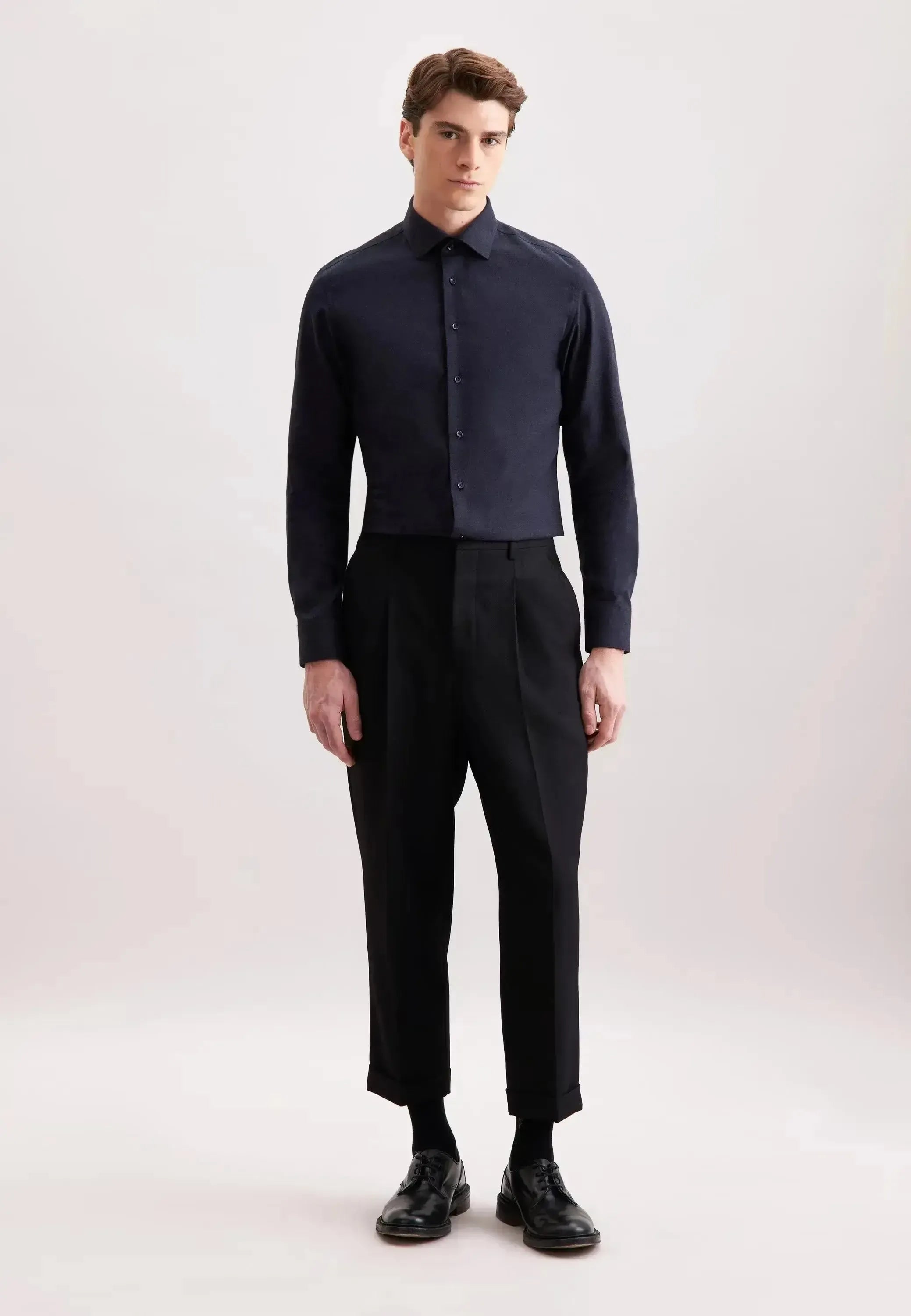 Seidensticker Mens Slim Fit New Kent Flannel Shirt Dark Blue – 01.845321-18-38 | Studio DOS by Designer Outlet Sales