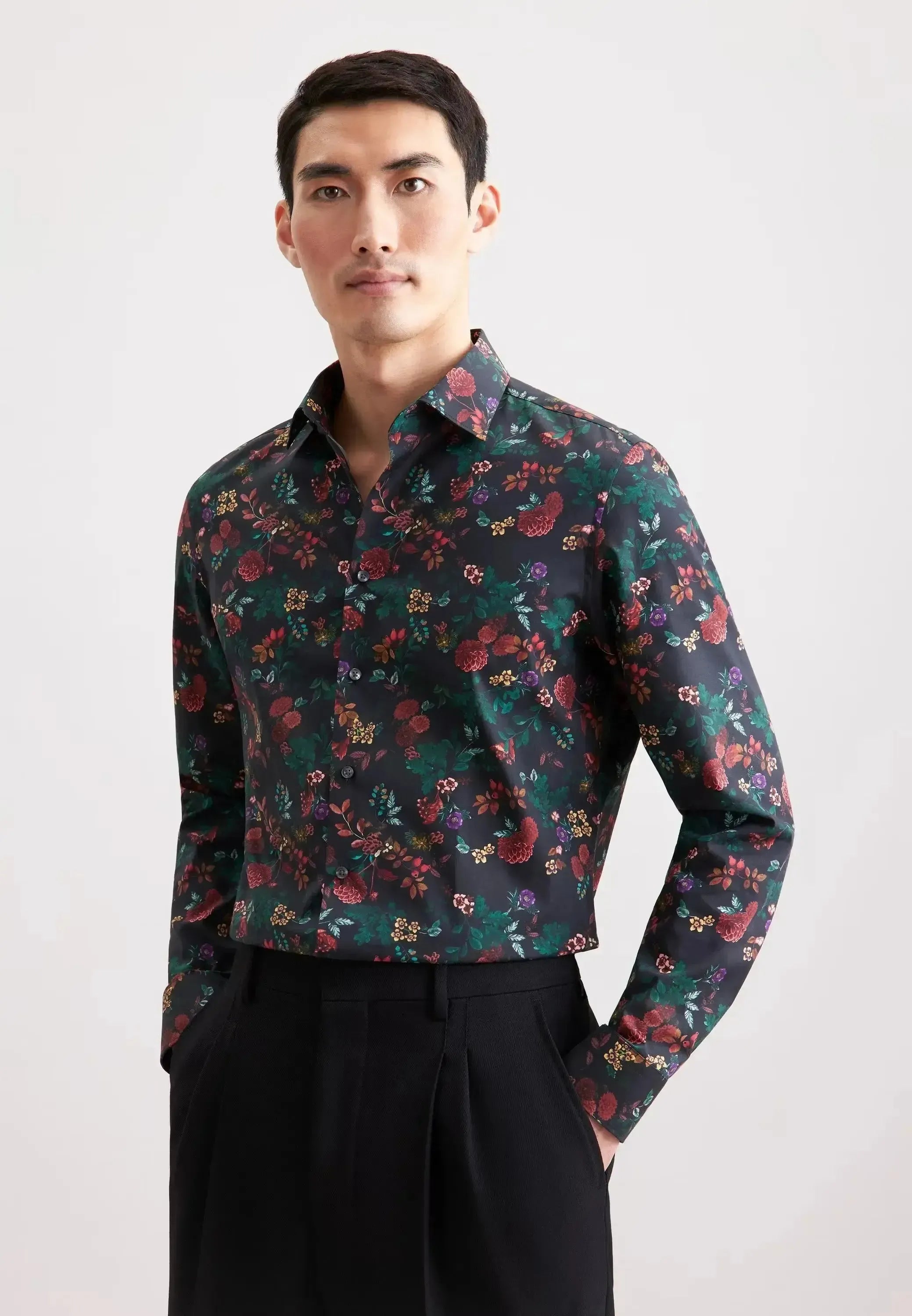 Seidensticker Mens Slim Fit New Kent Floral Shirt Grey – 01.845472-37-37 | Studio DOS by Designer Outlet Sales