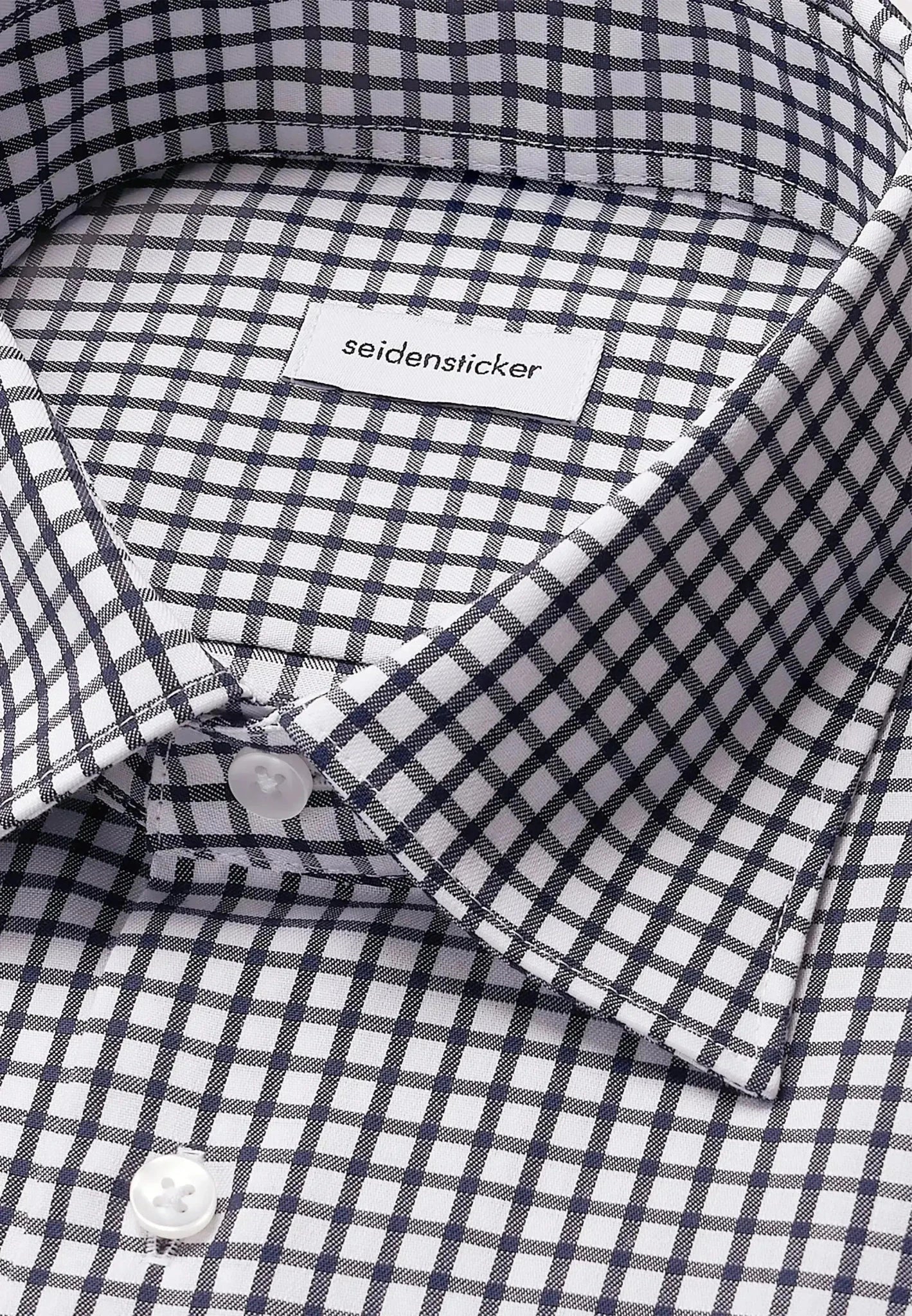 Seidensticker Regular Fit No Iron Covered Button Down Check Business Shirt Dark Blue – 01.845641-18-38 | Studio DOS by Designer Outlet Sales