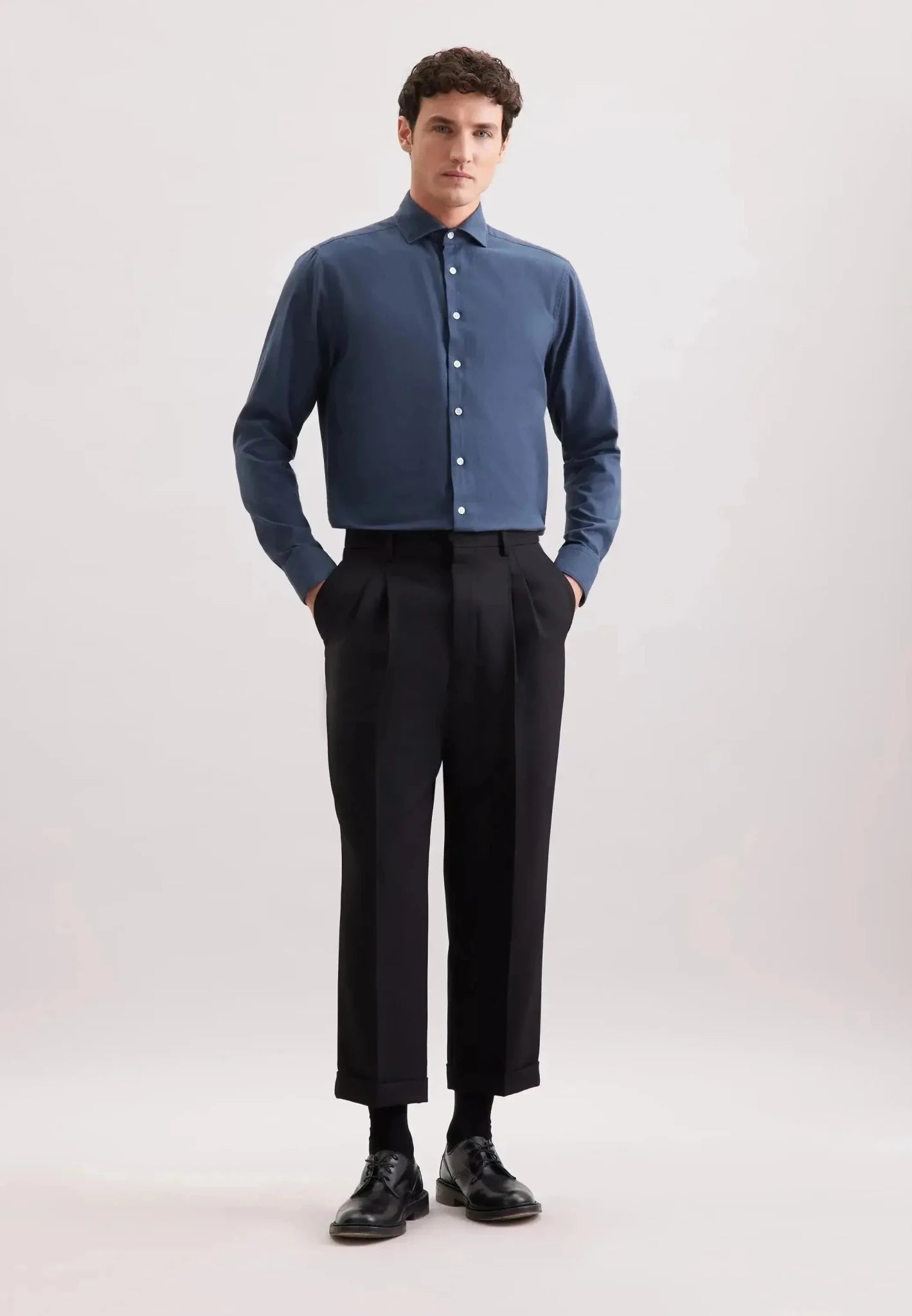 Seidensticker Regular Fit Spread Kent Pepita Flannel Shirt Dark Blue – 01.845572-18-38 | Studio DOS by Designer Outlet Sales