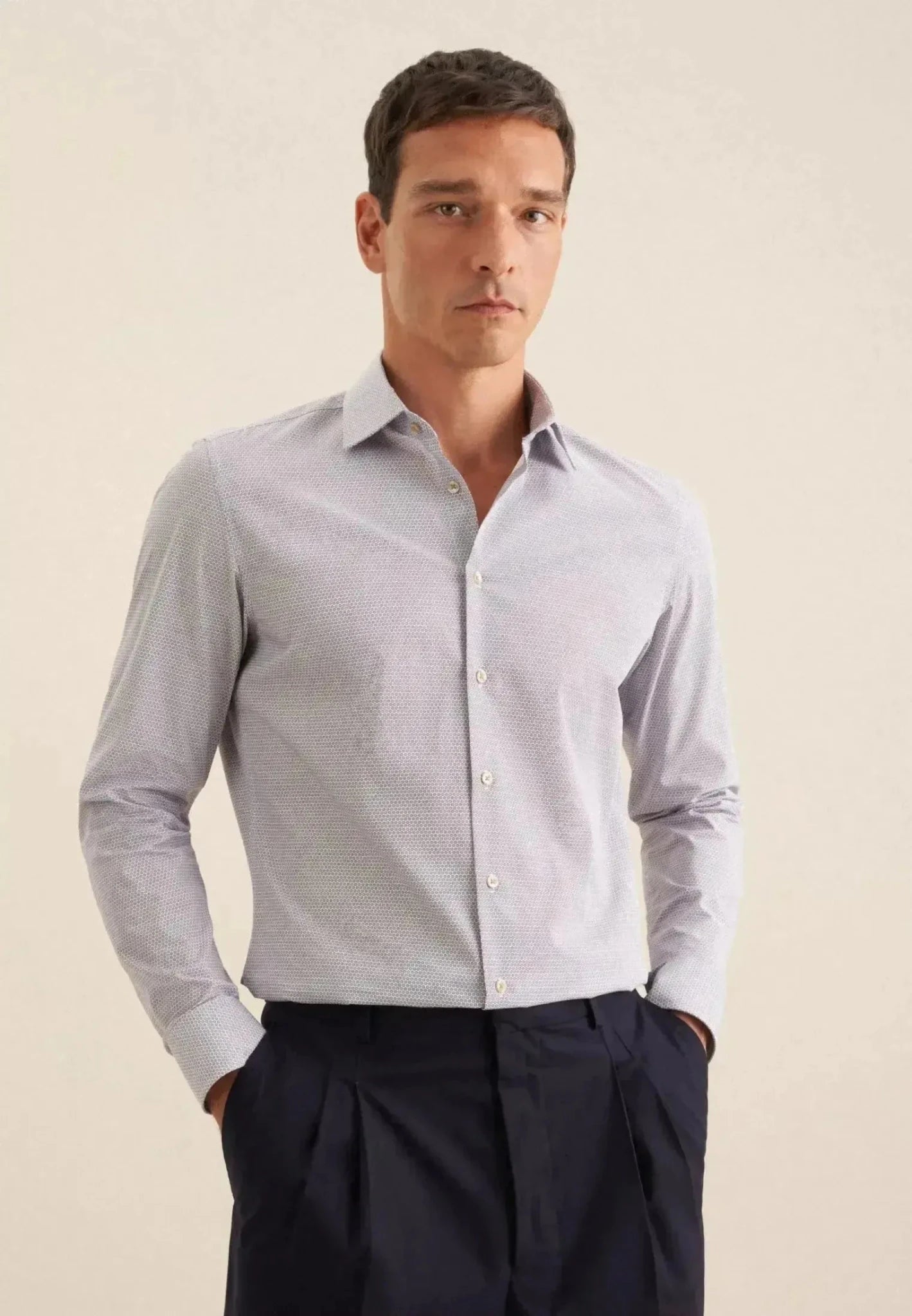 Seidensticker Slim Fit Business Kent Print Pattern Business Shirt Beige – 01.646460-06-37 | Studio DOS by Designer Outlet Sales