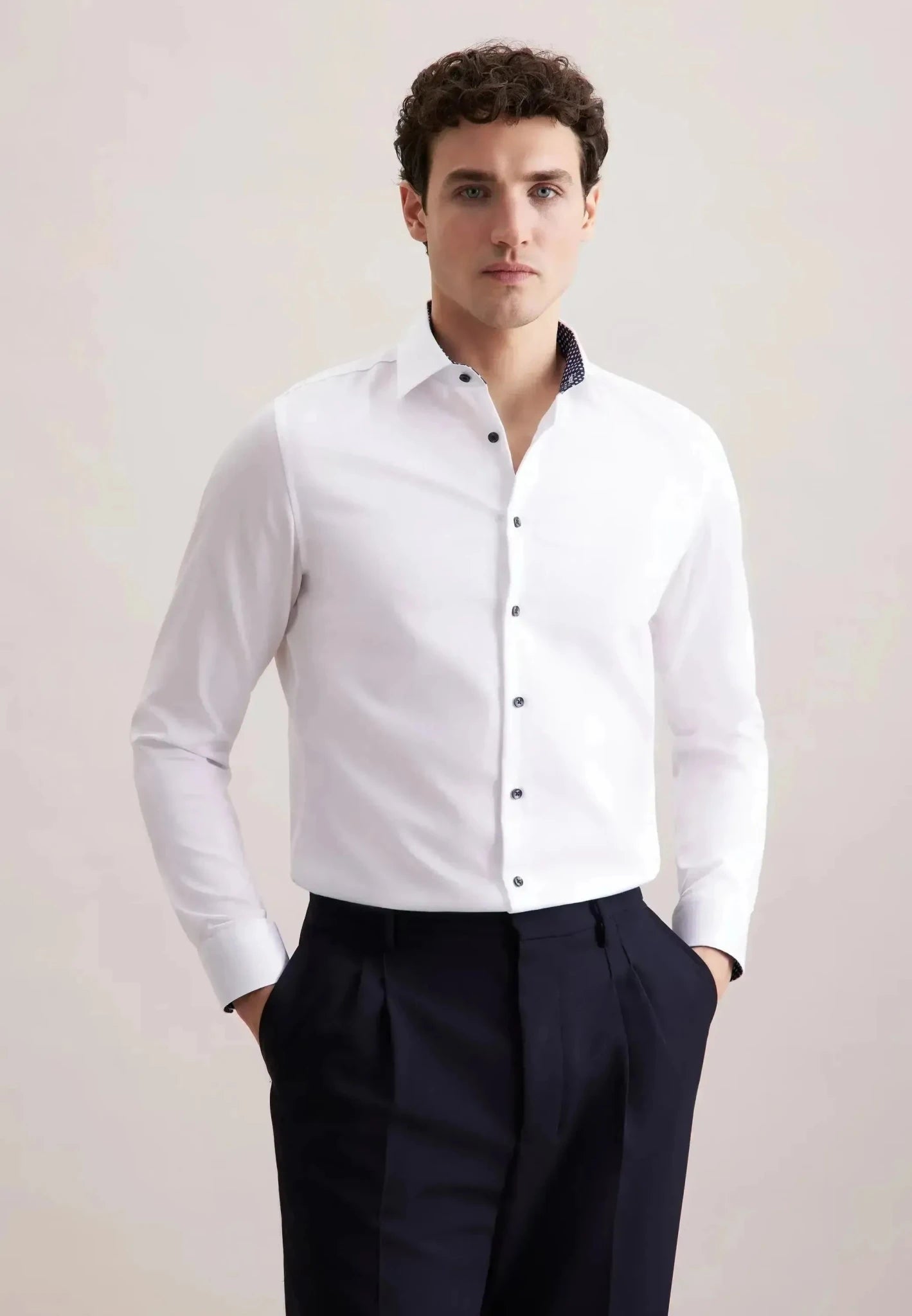 Seidensticker Slim Fit No Iron Contrast Kent Collar Business Shirt White – 01.849540-01-37 | Studio DOS by Designer Outlet Sales