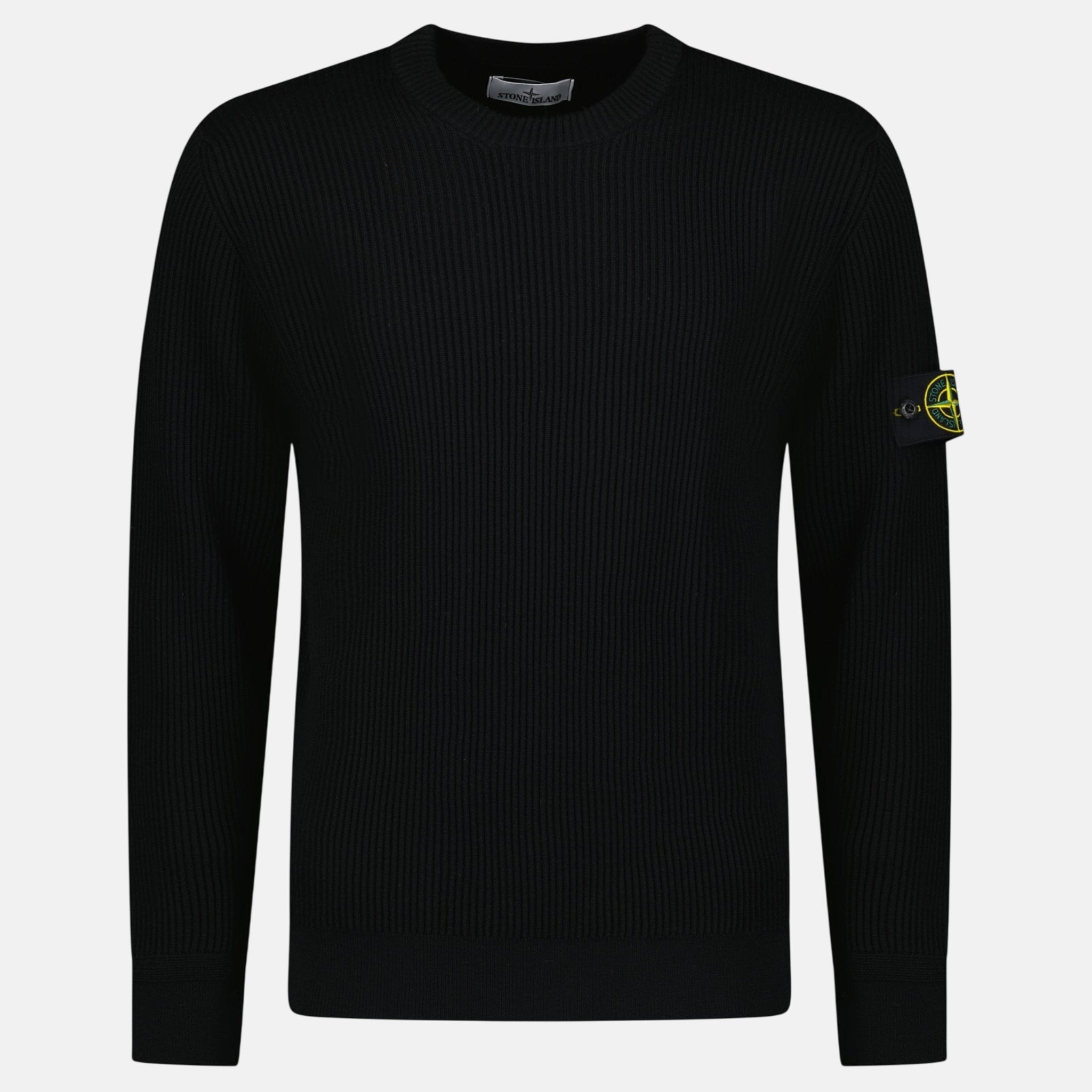 Stone Island Band Motif Full Rib RWS Wool Crewneck Sweater Black – O20 | Studio DOS by Designer Outlet Sales