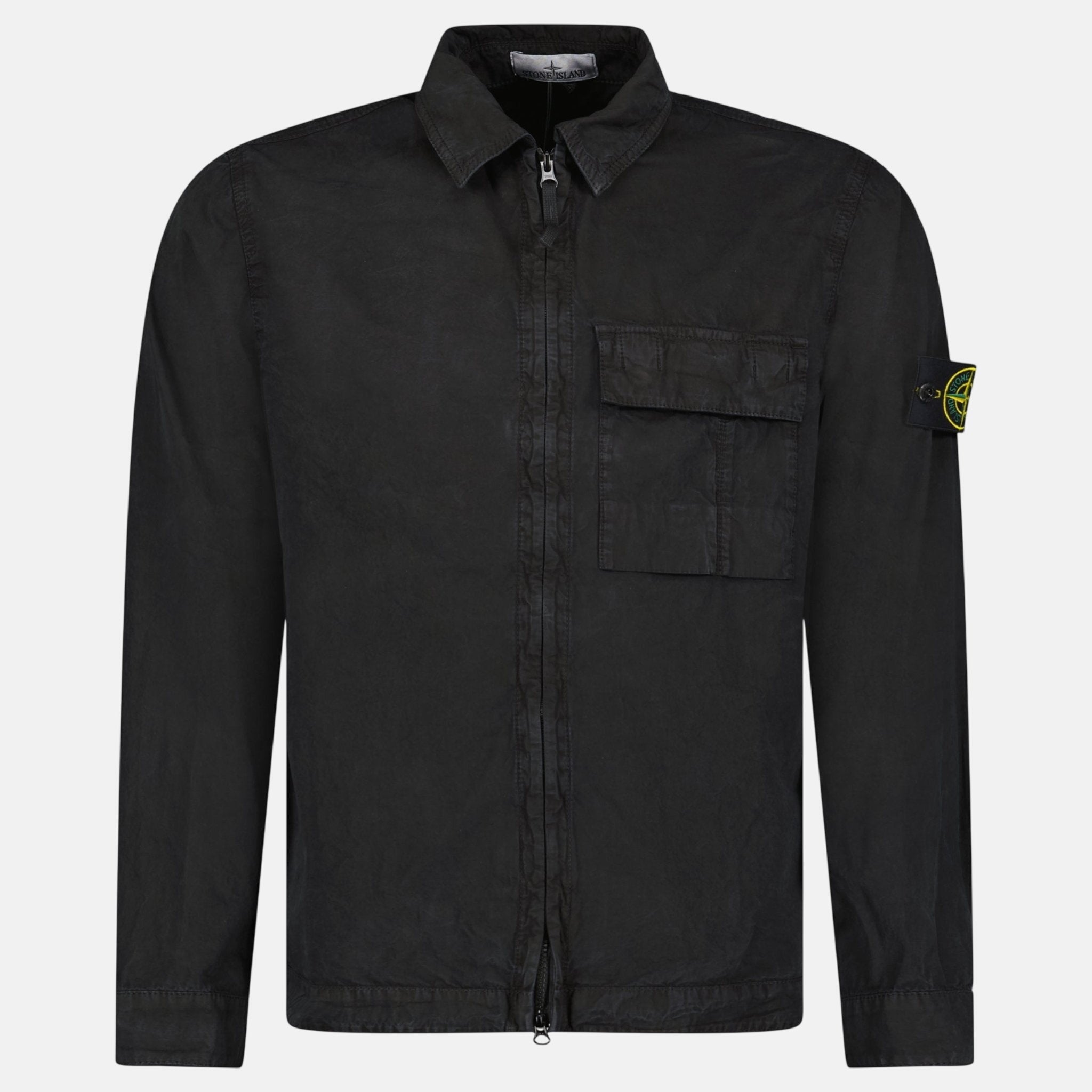 Stone Island Brushed Organic Cotton Canvas ‘OLD’ Effect Overshirt Black – sku-57814125543805 | Studio DOS by Designer Outlet Sales