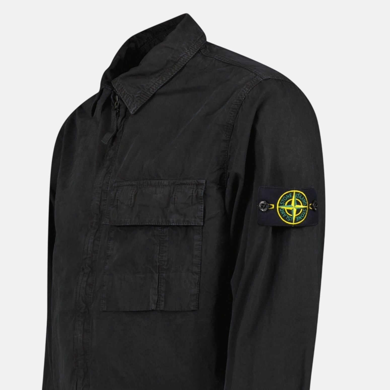 Stone Island Brushed Organic Cotton Canvas ‘OLD’ Effect Overshirt Black – sku-57814125543805 | Studio DOS by Designer Outlet Sales