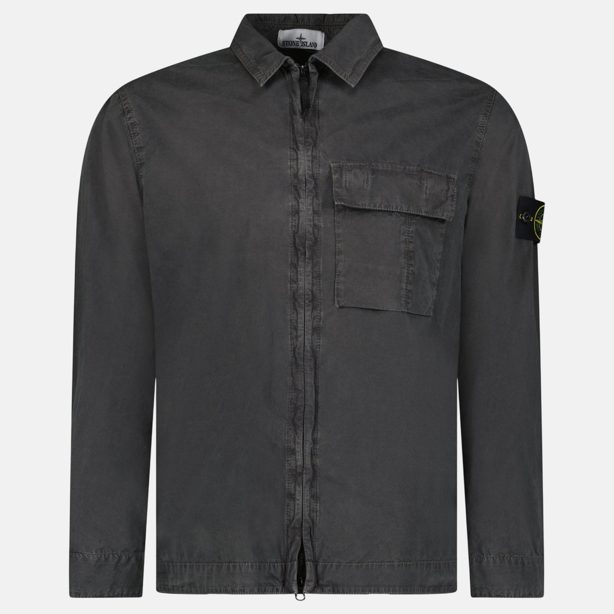 Stone Island Brushed Organic Cotton Canvas ‘OLD’ Effect Overshirt Charcoal Grey – RAIL 6 L | Studio DOS by Designer Outlet Sales