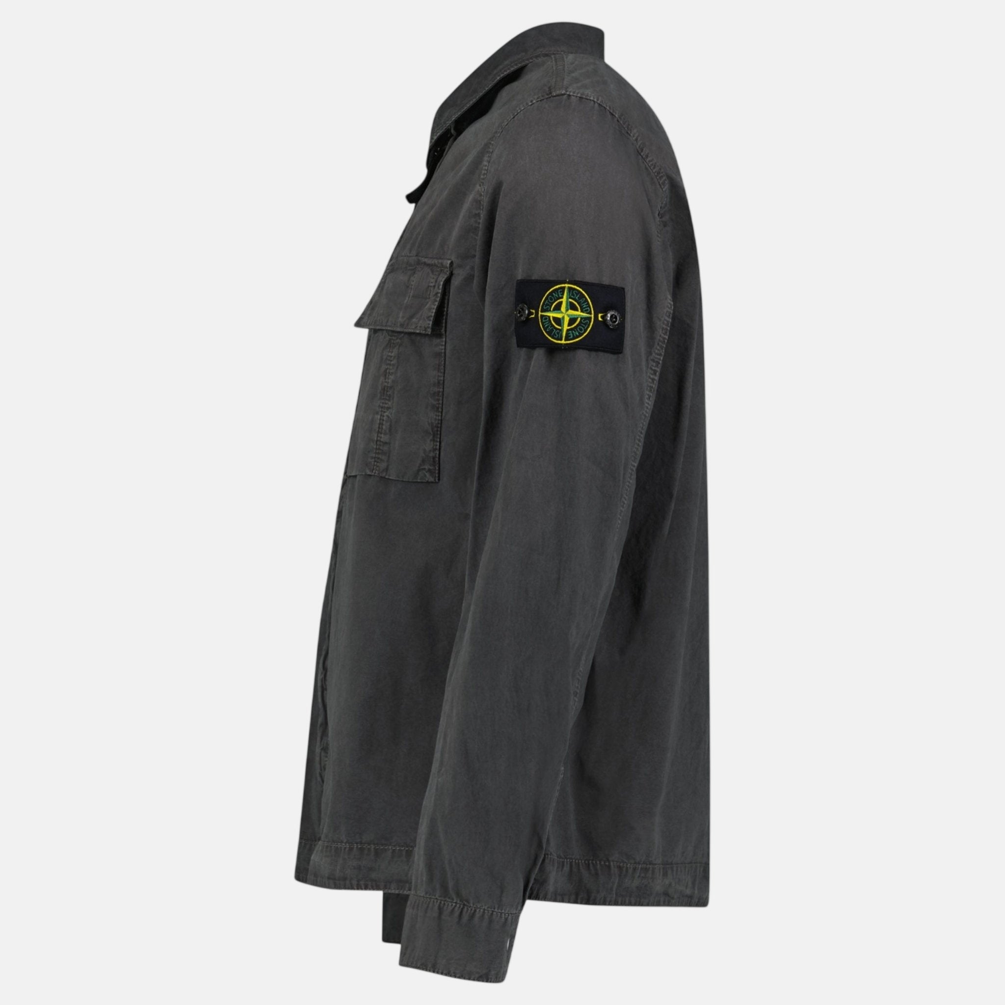 Stone Island Brushed Organic Cotton Canvas ‘OLD’ Effect Overshirt Charcoal Grey – RAIL 6 L | Studio DOS by Designer Outlet Sales