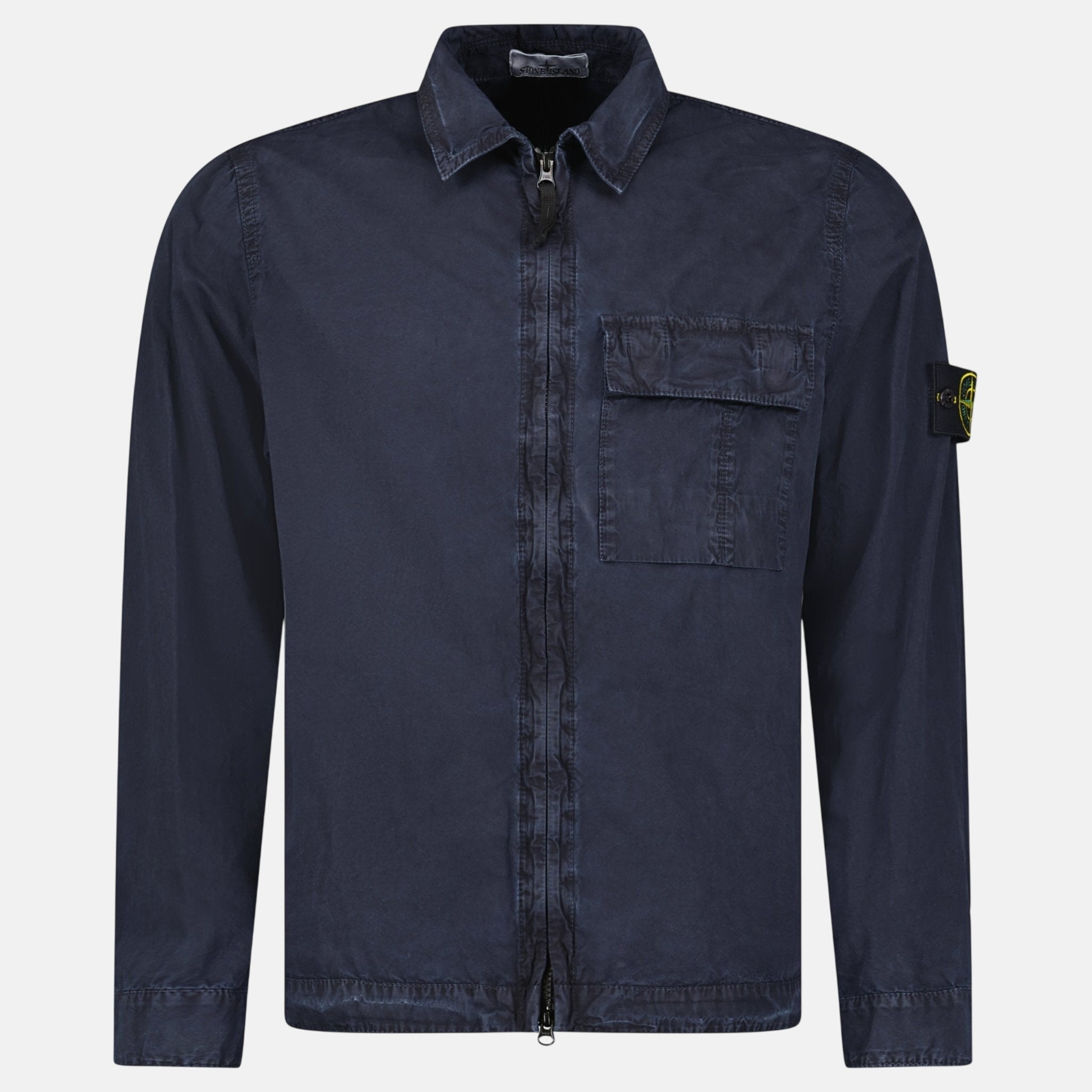 Stone Island Brushed Organic Cotton Canvas ‘OLD’ Effect Overshirt Navy – sku-57814133375357 | Studio DOS by Designer Outlet Sales