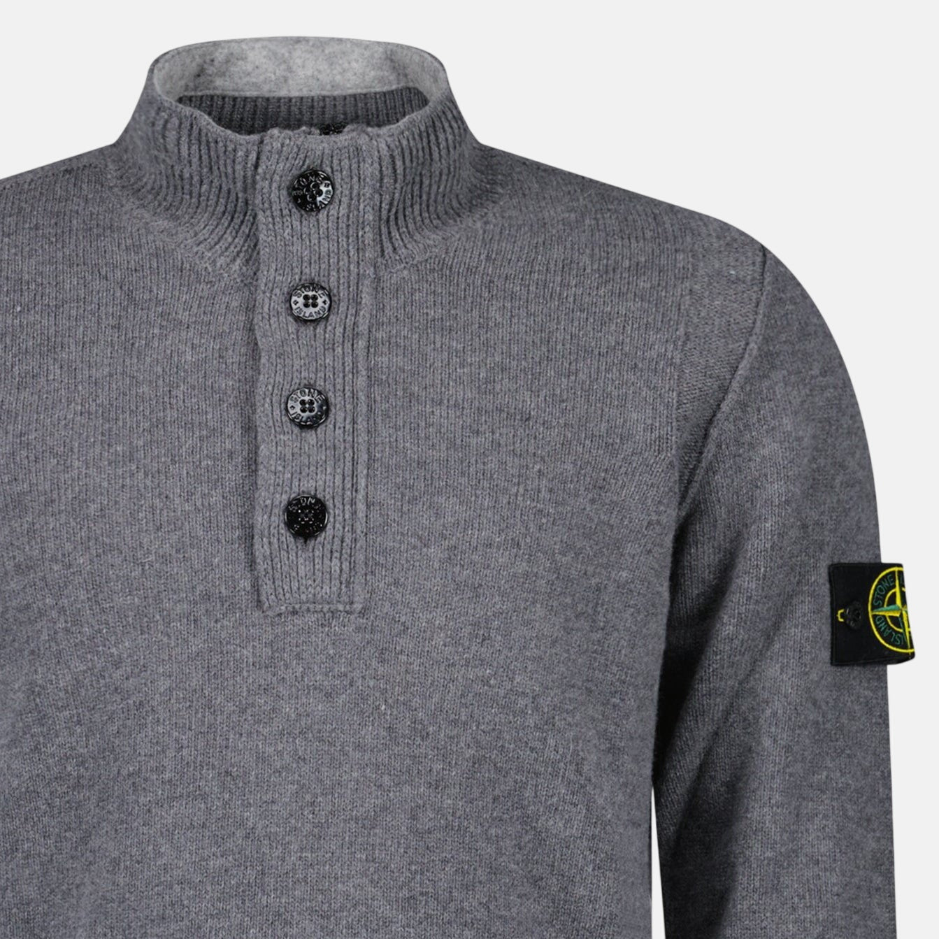 Stone Island Button Neck Jumper Cement Grey – A13 | Studio DOS by Designer Outlet Sales