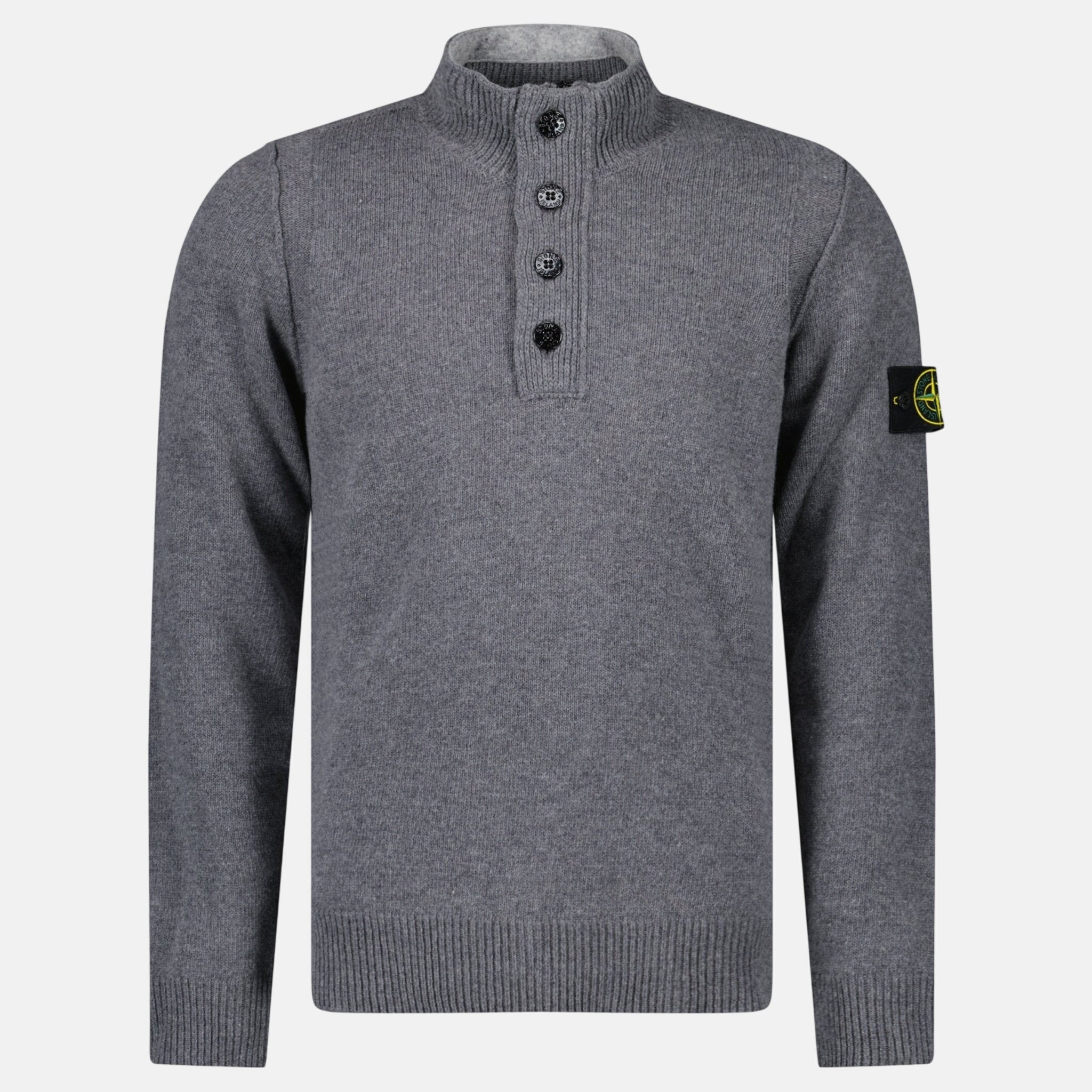 Stone Island Button Neck Jumper Cement Grey – A13 | Studio DOS by Designer Outlet Sales