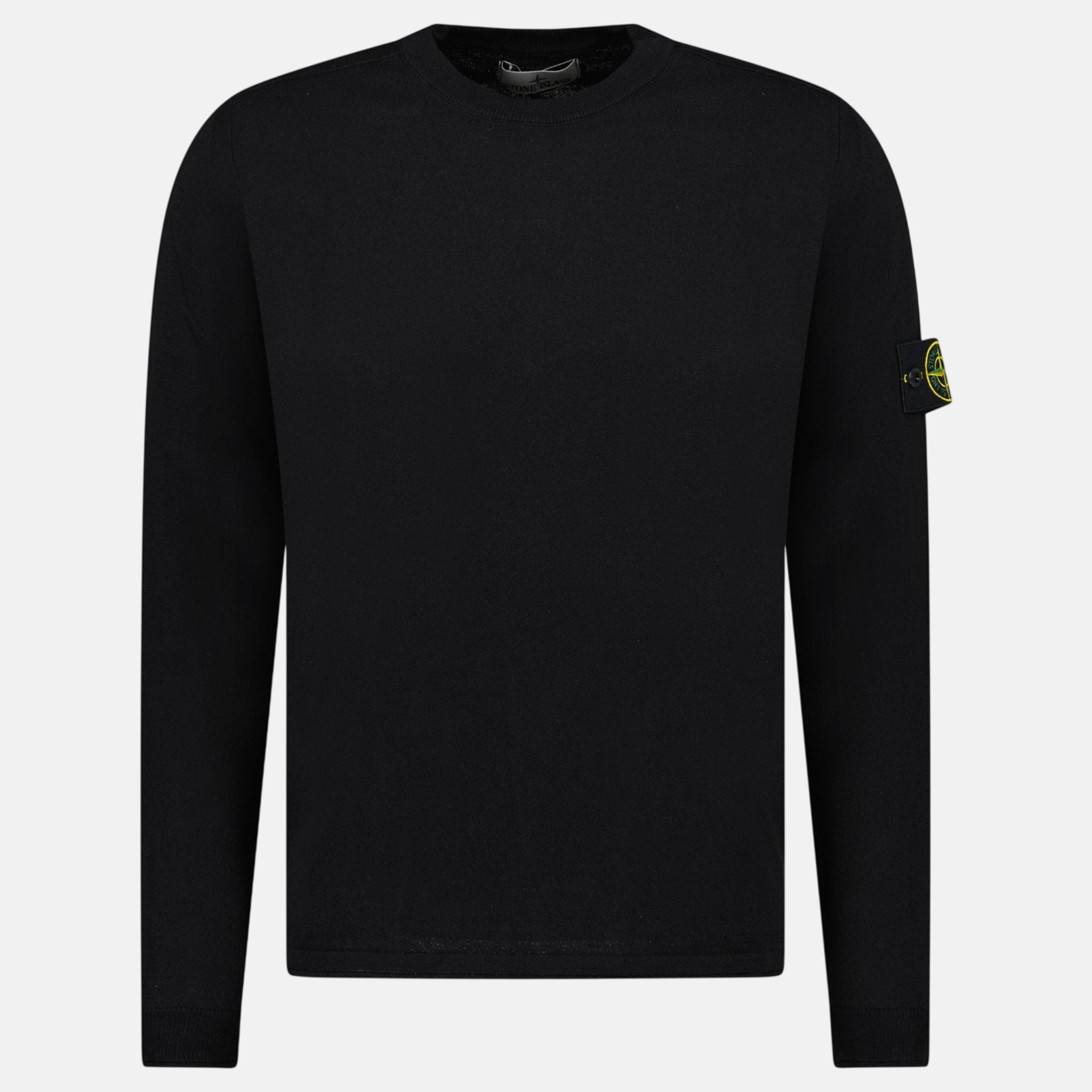 Stone Island Compass Badge Light Raw Hand Organic Cotton Jumper Black – T1 | Studio DOS by Designer Outlet Sales