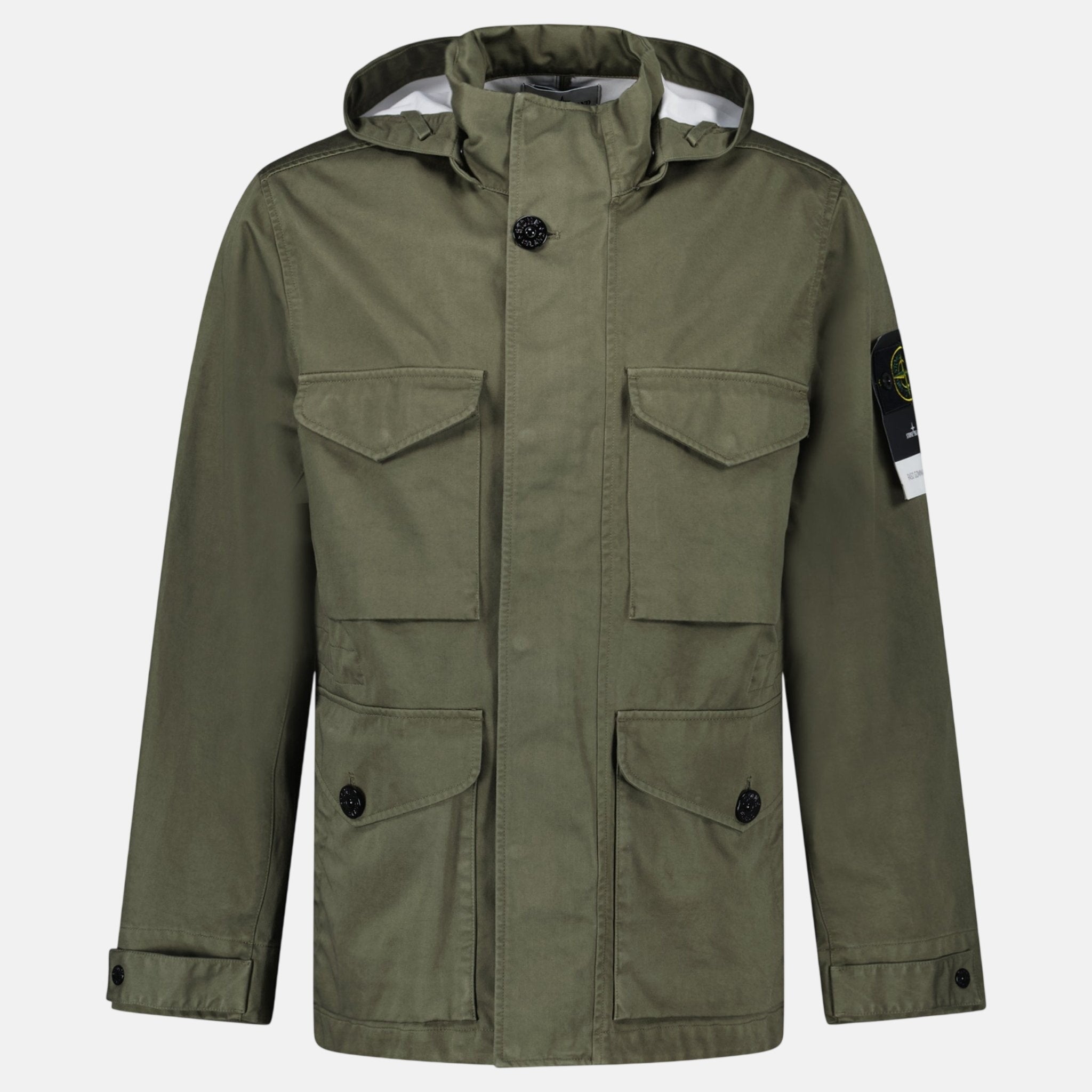 Stone Island Drawstring - Hood Regular - Fit Cotton Jacket Military Green – Rail 5 | Studio DOS by Designer Outlet Sales