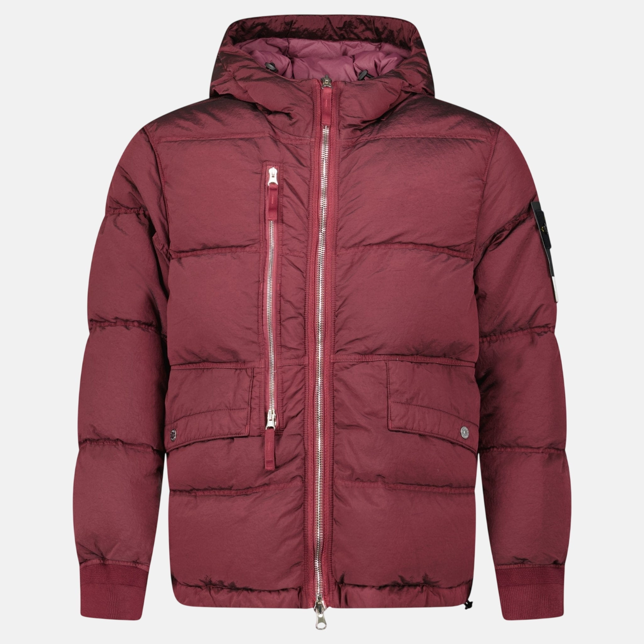 Stone Island Hooded ECONYL Down Parka Burgundy – sku-57588741669245 | Studio DOS by Designer Outlet Sales