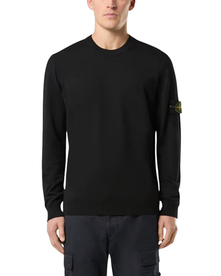 STONE ISLAND MENS 510C4 LIGHT PURE RWS WOOL KNIT BLACK-Designer Outlet Sales