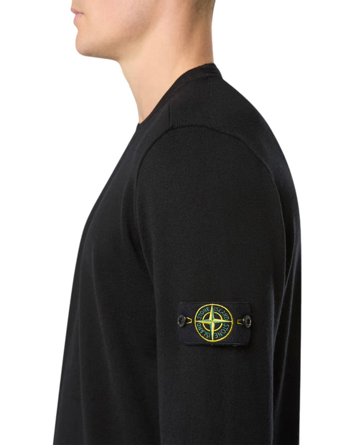 STONE ISLAND MENS 510C4 LIGHT PURE RWS WOOL KNIT BLACK-Designer Outlet Sales