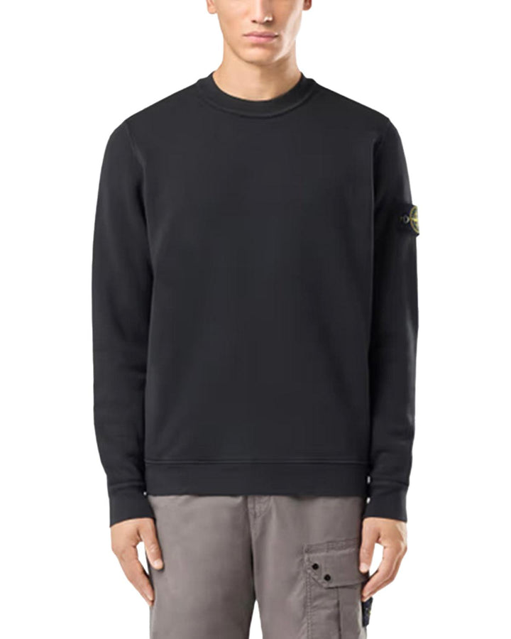 STONE ISLAND MENS 61241 ORGANIC DIAGONAL FLEECE OLD EFFECT SWEATSHIRT BLACK-Designer Outlet Sales